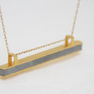 Gold Bar Necklace, Statement Necklace, Minimalist concrete necklace, Gold Line Necklace, hadas shaham, Contemporary gold pendent 22K plated gold