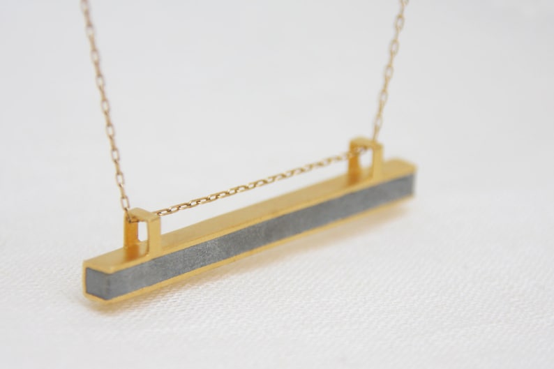 Gold Bar Necklace, Statement Necklace, Minimalist concrete necklace, Gold Line Necklace, hadas shaham, Contemporary gold pendent 22K plated gold