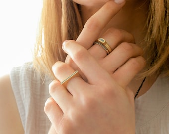 Dainty Line Concrete and Gold Ring