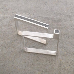 Silver Concrete Narrow Stripe Ring, Geometric Concrete Ring, Frame Ring, Delicate bar Ring, Square Silver Band