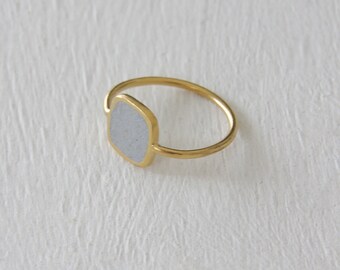 Delicate Square Concrete And Silver Frame Ring