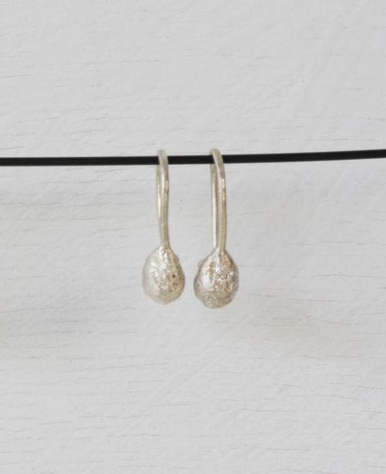 Solid Yellow Gold Organic Dangle Earrings 14K white gold