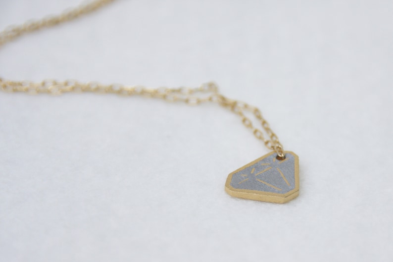 Gold Pendant With Flat Diamond Shape Modern Contemporary Look Casual Necklace Minimalist Concrete