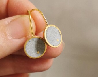 Concrete and Gold Dangle Sphere Earrings