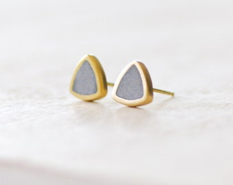 Triangle Gold And Concrete Stud Earrings