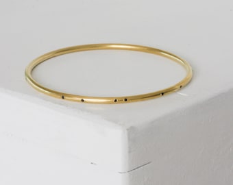 14K Gold Solid Bangle Bracelet with Black Diamonds