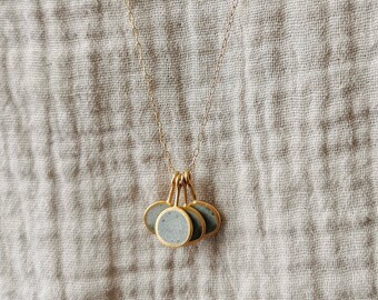 Round Concrete Necklace, Long Gold Pendant Necklace, 5 Pendants Necklace