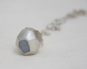 Silver And Concrete Pendant Necklace, Faceted Silver Nugget