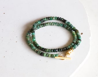 Green Emerald and Gold Layered Bracelet