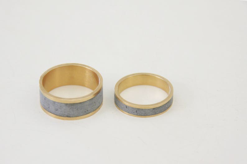 wedding band set, Couples Ring, wedding ring, unisex ring, concrete bands, Minimalist gold Ring, Contemporary ring, modern ring, unique ring image 2