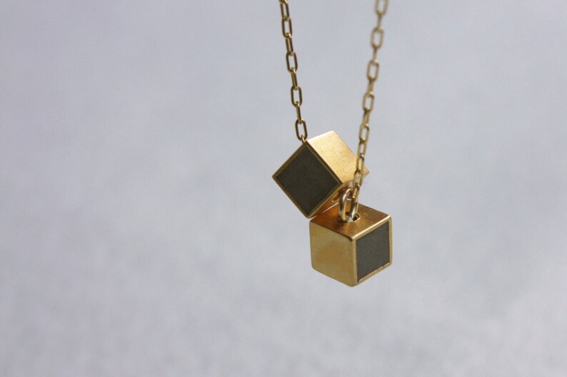 Gold and Concrete Cube Necklace Concrete Jewelry Hadas Etsy UK