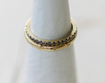 Half Eternity Black Diamonds Solid Yellow Gold Ring