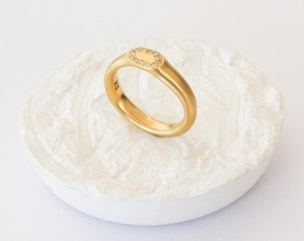 14K Solid Gold and Natural white Diamonds Signet Ring