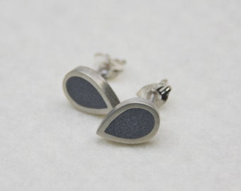 Silver And Concrete Drop Shape Dainty Stud Earrings