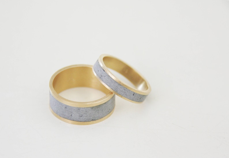 wedding band set, Couples Ring, wedding ring, unisex ring, concrete bands, Minimalist gold Ring, Contemporary ring, modern ring, unique ring image 1