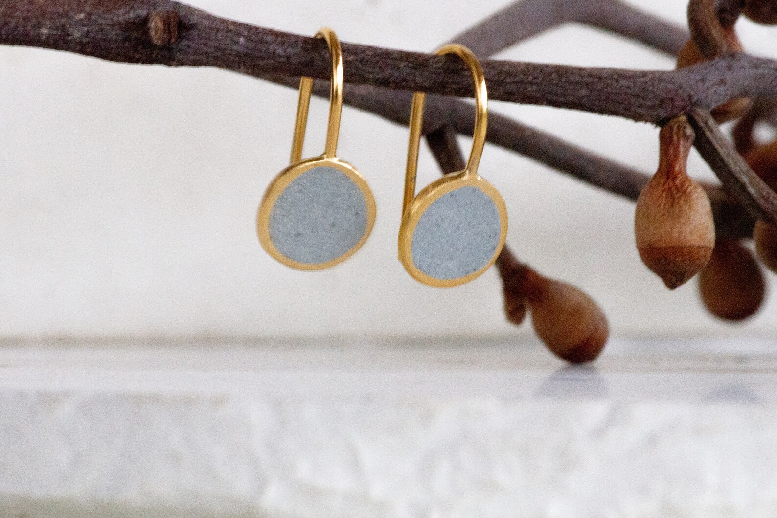 Round Concrete Earrings Gold Dangle Earrings Concrete Dangle Etsy