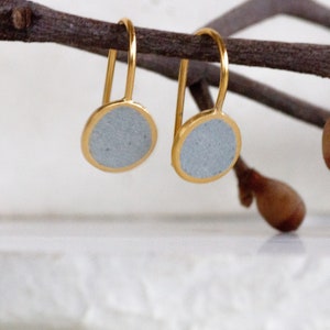 Round Concrete Earrings, Gold Dangle Earrings, concrete dangle earrings, delicate earrings, Hadas shaham, concrete jewelry, modern jewelry image 1