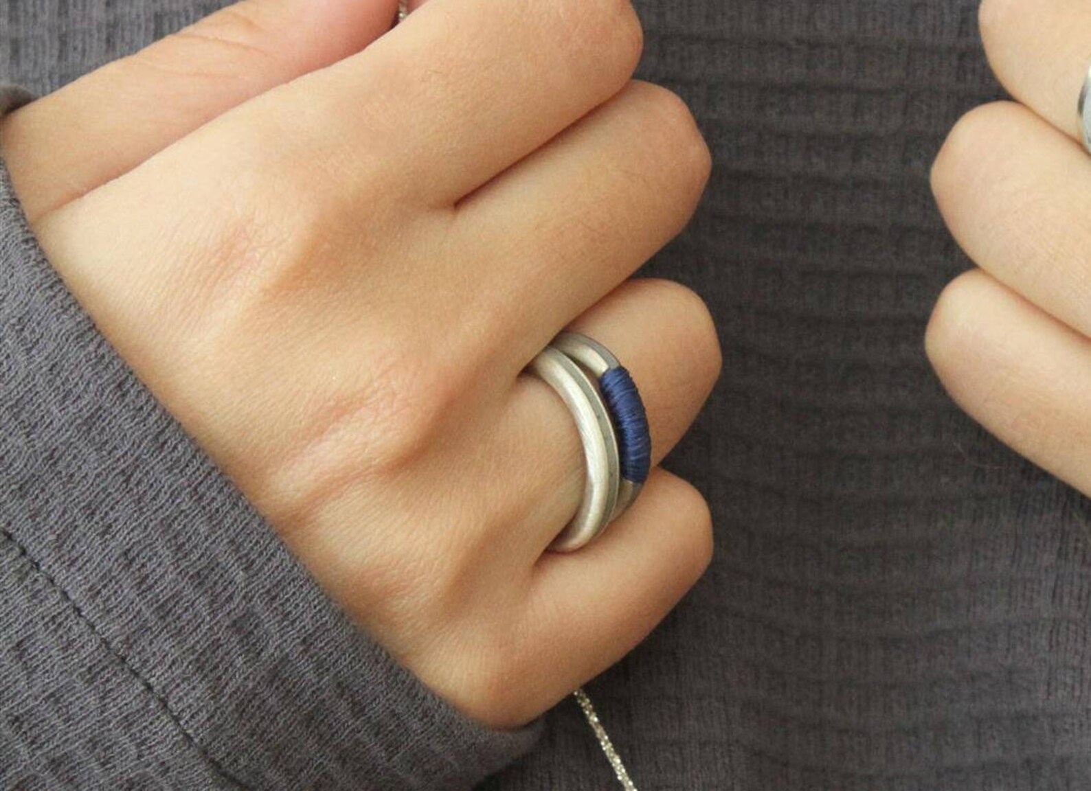 Silver Concrete Ring Blue Threads Ring Hadas Shaham - Etsy