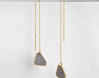 Gold Threader Earrings / Concrete Chain Earrings / "Diamond" Earrings / Concrete Jewelry / Long Gold Earrings