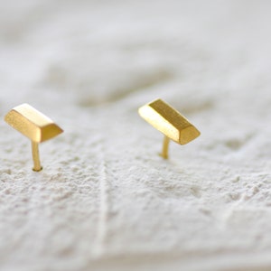 Solid Gold Tiny Rectangle Stud Earrings with Black Diamonds Only 14K Gold