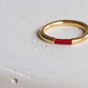 Dainty Gold Ring with Red String