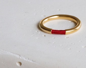 Dainty Gold Ring with Red String