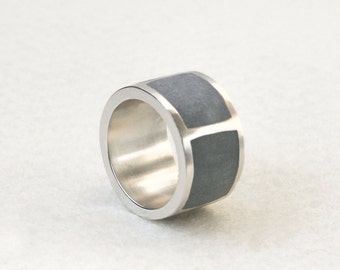 Wide Concrete Band Ring, Unisex Wedding Ring, Silver Line Ring