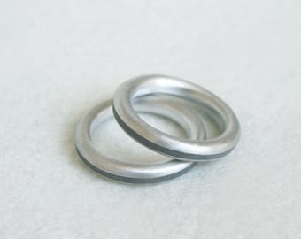 Wedding Band Set - Couple Of Industrial Minimalist Silver Concrete Jewelry