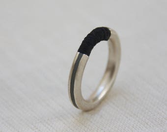 Silver and black ring, Silver and concrete band, Minimalist Silver Ring, Contemporary ring, modern ring, stacking ring, unique ring