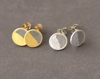 Gold Dipped Concrete Post Earrings, Round Gold and Concrete Earrings Studs