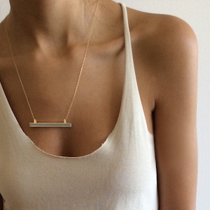 Gold Bar Necklace, Statement Necklace, Minimalist concrete necklace, Gold Line Necklace, hadas shaham, Contemporary gold pendent image 1