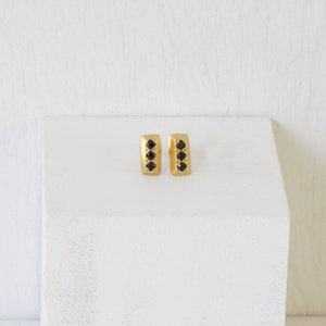 Solid Gold Tiny Rectangle Stud Earrings with Black Diamonds image 4