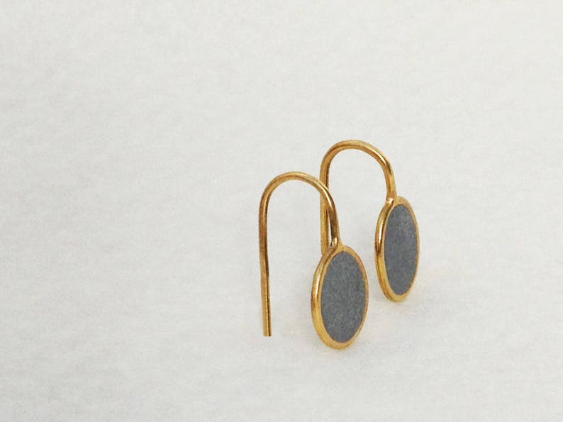 Round Concrete Earrings, Gold Dangle Earrings, concrete dangle earrings, delicate earrings, Hadas shaham, concrete jewelry, modern jewelry image 6