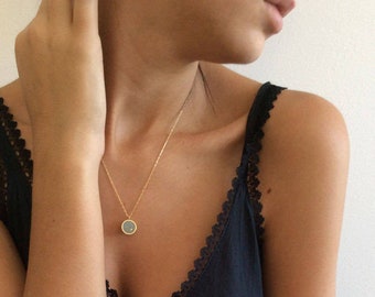 Round Gold & Concrete Dot Pendant Necklace