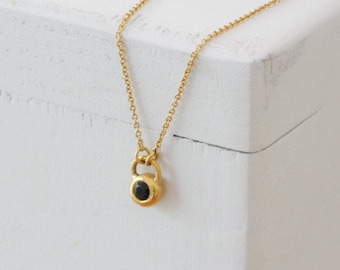 Black Diamond 14K Yellow Gold Ball Necklace