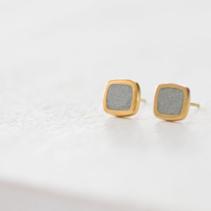 Square Gold And Concrete Stud Earrings image 2