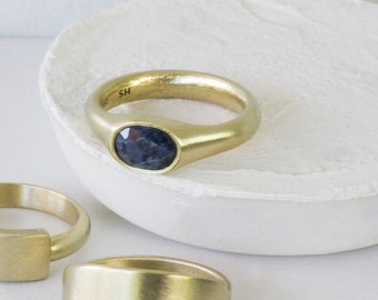 14K Gold Ring Set with Genuine Blue Sapphire