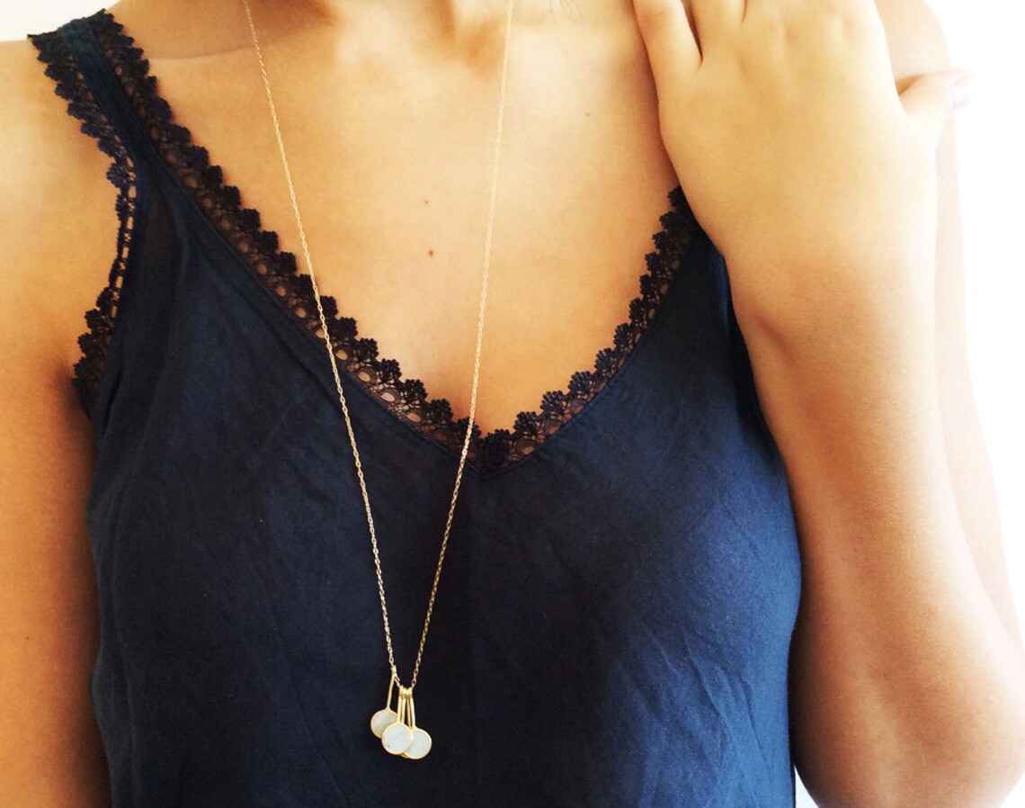 Round Concrete Necklace Long Gold Pendant Necklace Etsy