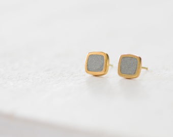 Square Gold And Concrete Stud Earrings