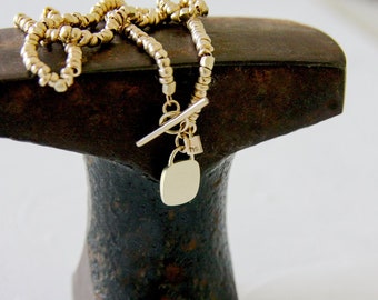14K Solid Gold Beads Necklace & Concrete Charm