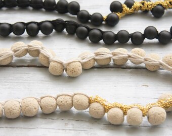 White Lava and Goldfield Knitted Chain Necklace / Rough Stone Necklace By Hadas Shaham