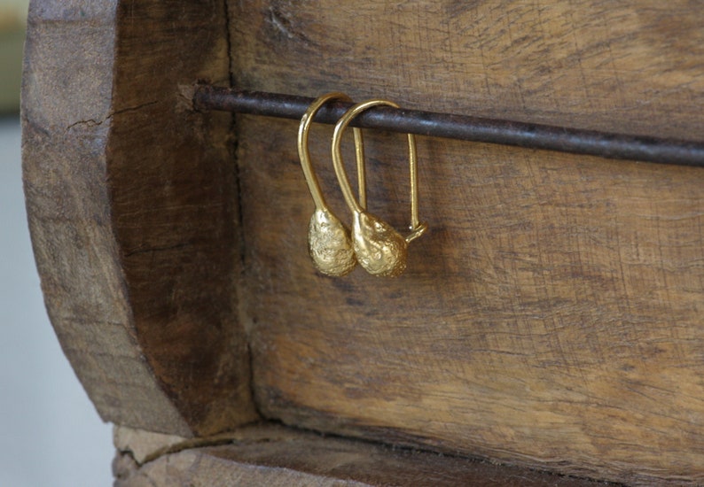 Solid Yellow Gold Organic Dangle Earrings image 1
