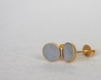 Round Concrete earrings, concrete jewelry, tiny stud earrings, circle stud earrings, small handmade earrings, gold filed round studs