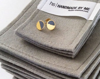 Round Gold and Concrete Post Birthday Earrings