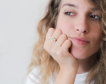 Gold Square Ring, Concrete Gold Ring, minimalist geometric Ring