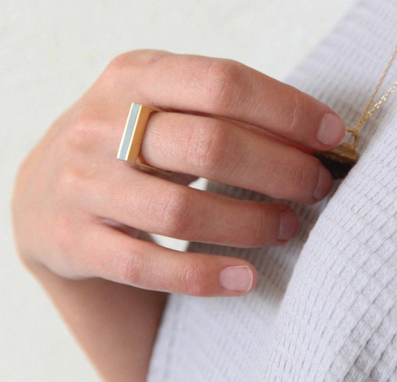 Gold concrete stripe Ring Geometric Concrete Ring Frame Etsy