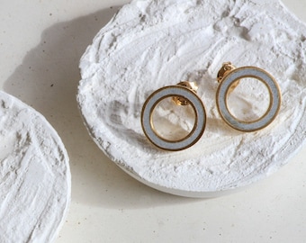 Concrete and Gold Round Minimalist Studs Earrings