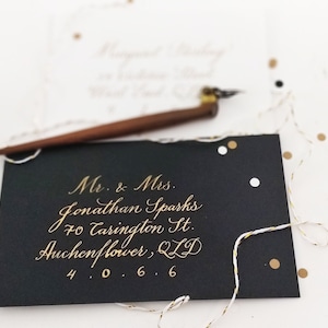 Custom calligraphy envelope addressing in GOLD INK Copperplate calligraphy or Kaitlin style image 1