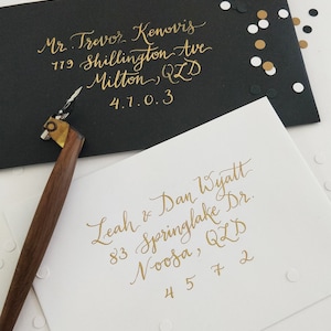 Custom calligraphy envelope addressing in GOLD INK Copperplate calligraphy or Kaitlin style Kaitlin Style