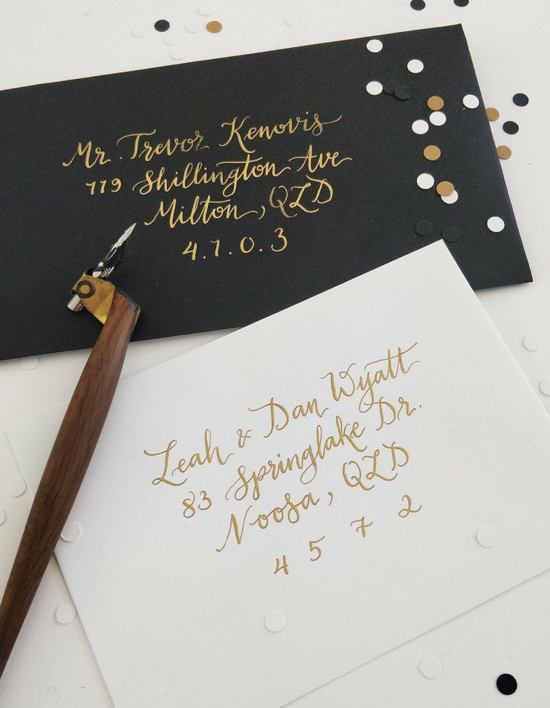 Custom calligraphy envelope addressing in GOLD INK Copperplate calligraphy or Kaitlin style Kaitlin Style